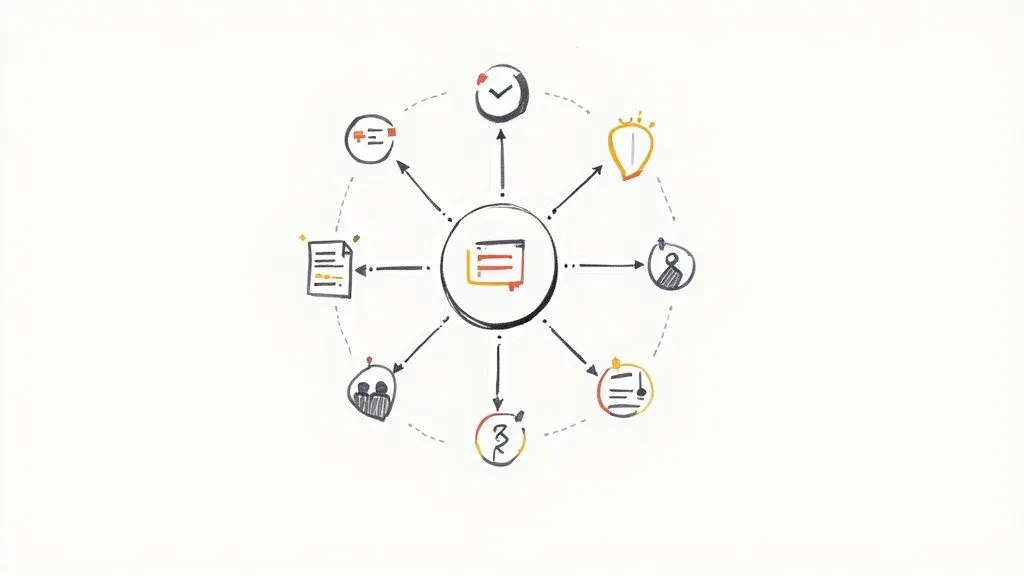 A visual metaphor for link building, showing interconnected nodes that represent trust and authority signals.