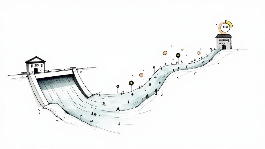 A startup team collaborating on a growth chart, symbolizing the impact of SEO for startups.