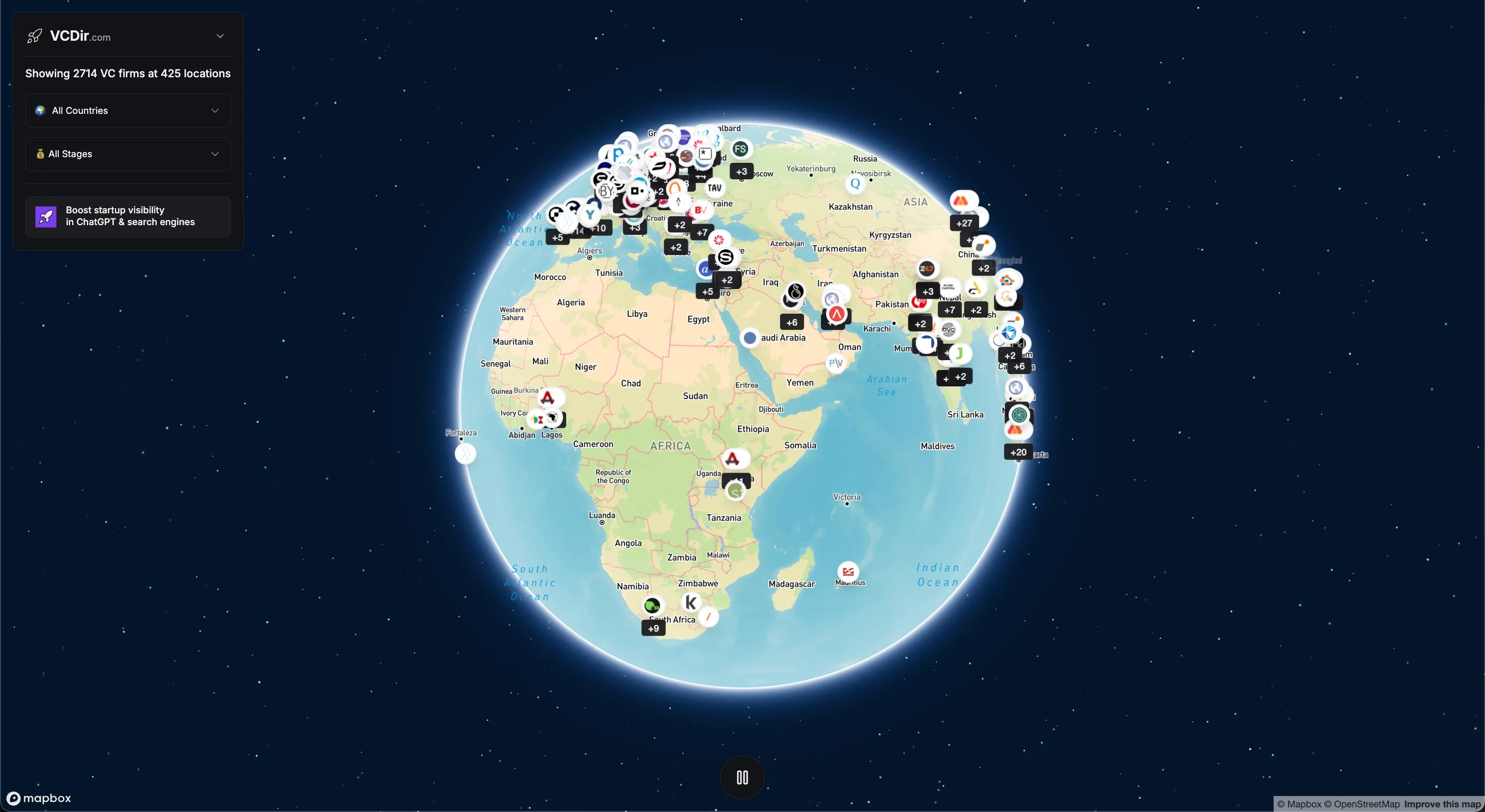 vcdir.com - globe view of venture capital firms